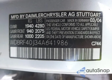 2004 Mercedes-Benz C 230 Kompressor Sport/Sport from USA, damaged, VIN WDBRF40J34A641986